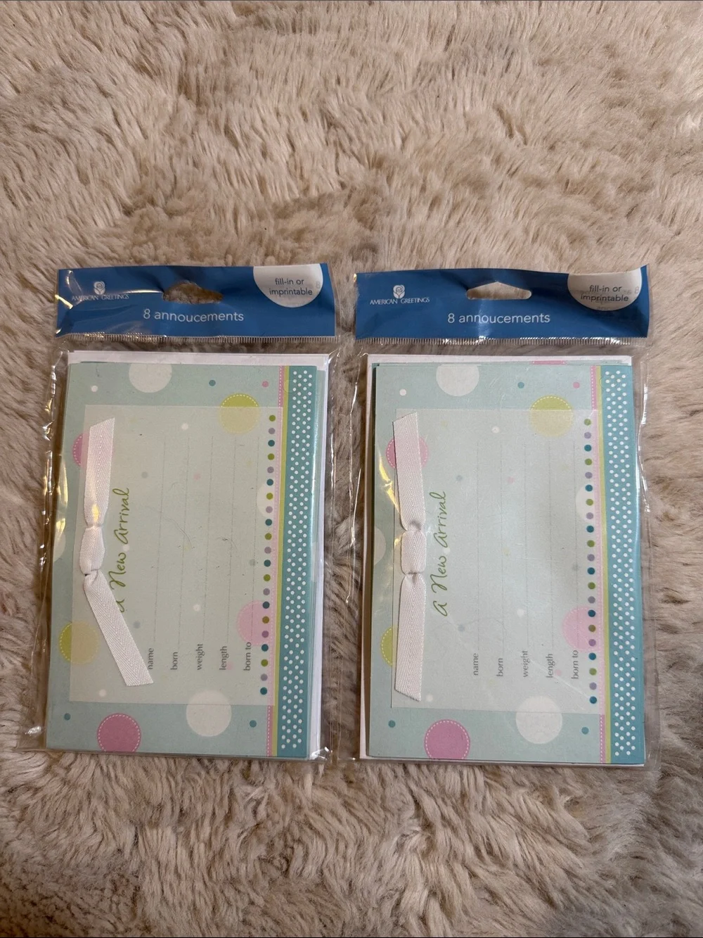 ✨American Greeting Baby New Arrival Announcement Cards - Pastel Polka Dot✨